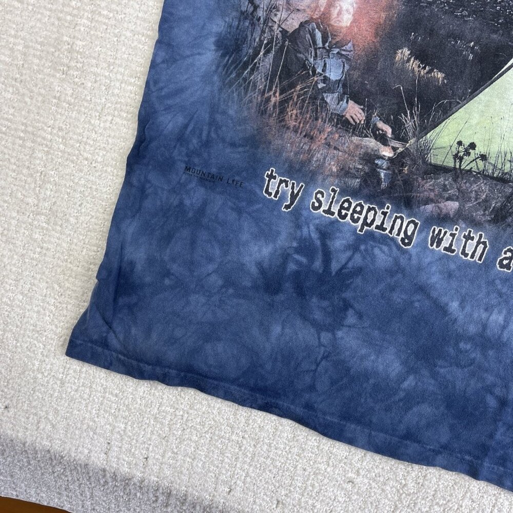 Y2K The Mountain T Shirt Mens L Blue Thru Hiking Backpacking Mosquito Dalai Lama - Picture 4 of 16